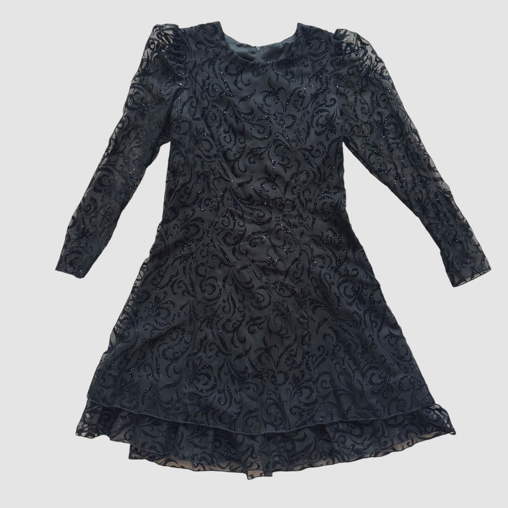 Storybook Heirlooms Girls Black Velvet scroll Glitter Formal Dress 14 90s Goth